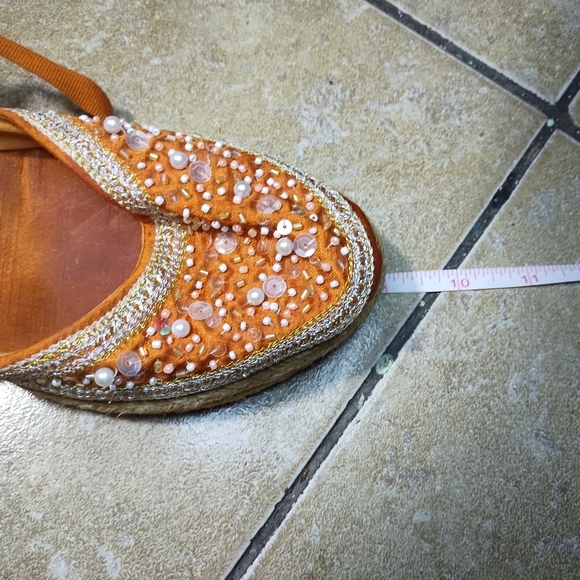 Montego Bay Club Leg Strap Beaded & Embroidered Pearl Wedges Espadrilles Size 8 - Picture 8 of 8